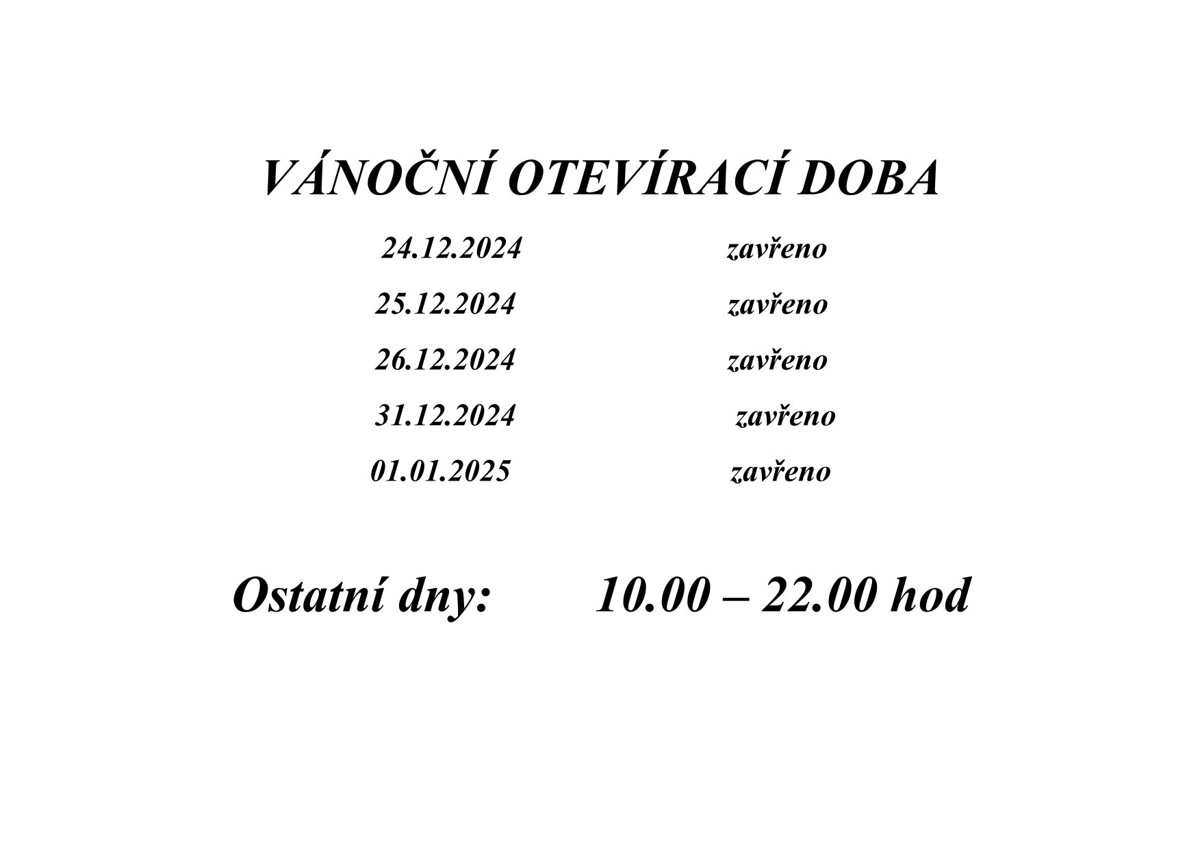 vanoce otevreno